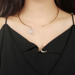 Rhinestone Moon Choker 01 - 7085 - Gold - One Size