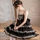 Spaghetti-strap Ruffled Layered A-line Dress