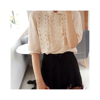 Half-placket Ruffle-trim Blouse