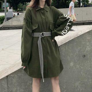 Balloon-sleeve Lettering Buttoned Jacket