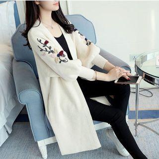 Embroidered Open Front Knit Jacket