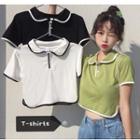 Short-sleeve Contrast Trim Cropped Polo Shirt