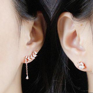 925 Sterling Silver Non-matching Rhinestone Branches Earring