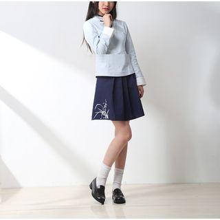 Set: Long-sleeve Mandarin Collar Top + A-line Skirt