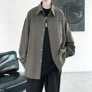 Butterfly Printed Long-sleeve Plain Shirt