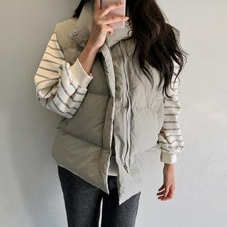 High-neck Padded Vest Khaki - One Size