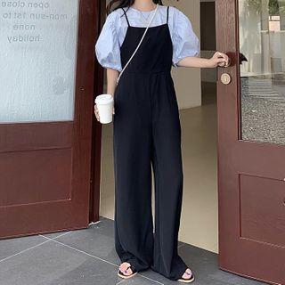 Puff Short-sleeve Top / Strappy Jumper Pants