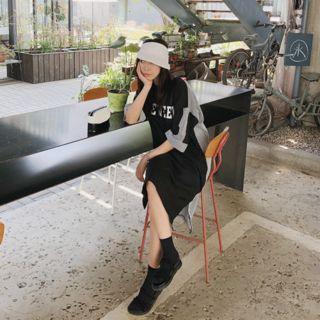 Color-block Letter Print T-shirt Dress
