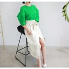 Wrap-front Cotton Long Skirt With Sash
