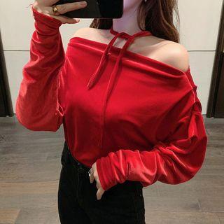 Off Shoulder Velvet Blouse