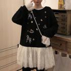 Horse Embroidered Lace Panel Pullover