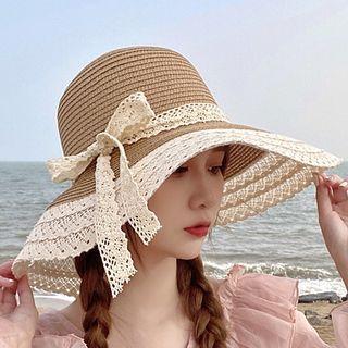 Lace Trim Ribbon Woven Bucket Hat