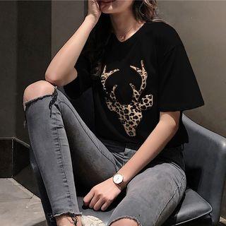 Reindeer Print Short-sleeve T-shirt
