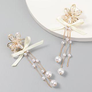 Flower Ribbon Faux Pearl Fringed Earring