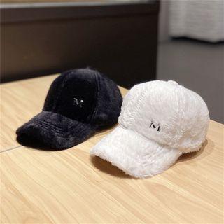 Lettering Embroidered Faux Fur Cap