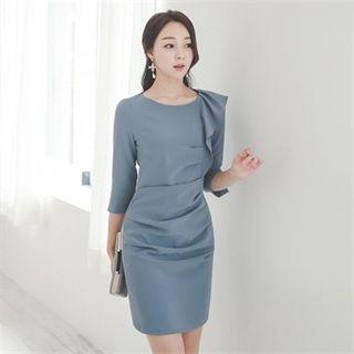 3/4-sleeve Ruffle-trim Dress