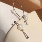 Asymmetrical Faux Pearl Triangle Drop Earring 1 Pair - Asymmetric - Silver & White - One Size