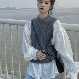 Long-sleeve Button-up Top / Sweater Vest