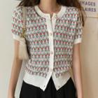 Short-sleeve Jacquard Cardigan Floral - White - One Size