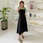 Tie-strap Pintuck-waist Dress