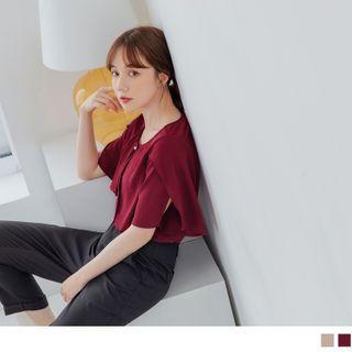 Slit-sleeve Ruffle Trim Beaded Chiffon Top