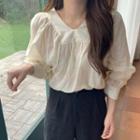 Long-sleeve Crinkled Blouse Almond - One Size