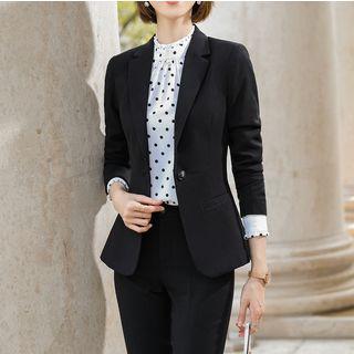 Single-button Blazer / Dress Pants / Pencil Skirt / Dotted Blouse / Set