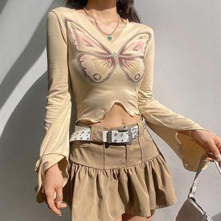 Bell-sleeve Butterfly Asymmetrical Top