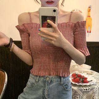 Cold-shoulder Smocked Blouse