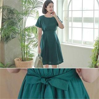 Cuffed-sleeve Tie-waist Dress