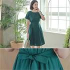 Cuffed-sleeve Tie-waist Dress