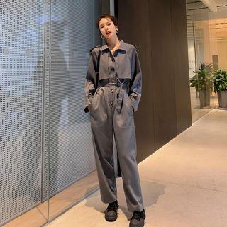 Tie-waist Long-sleeve Cropped Jumpsuit