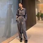 Tie-waist Long-sleeve Cropped Jumpsuit