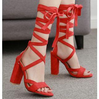 Faux Suede Open Toe Block Heel Gladiator Sandals