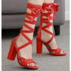 Faux Suede Open Toe Block Heel Gladiator Sandals