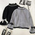 Color-block Trim Lace-up Long-sleeve Sweater