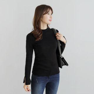 Mock-neck Faux-pearl Knit Top