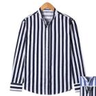 Mandarin-collar Vertical-stripe Shirt
