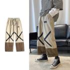 Contrast Panel Straight-cut Cropped Pants