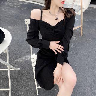 Corduroy Panel Asymmetric Dress