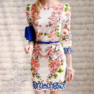 3/4-sleeve Floral Dress