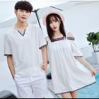 Couple Matching Short-sleeve T-shirt / Open Shoulder Short-sleeve Dress