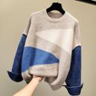 Denim-sleeve Printed Sweater