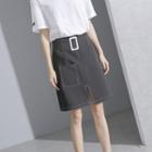 Stitched Midi Skirt With Belt