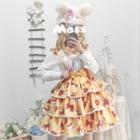 Bear Print Tiered A-line Jumper Skirt / Peter Pan Collar Blouse