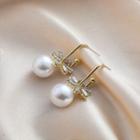Flower Rhinestone Faux Pearl Dangle Earring 1 Pair - E2761 - Gold - One Size