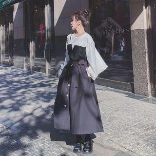 Color Panel Mock Two-piece Dress
