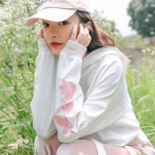 Floral Embroidery Hoodie Top - White - One Size