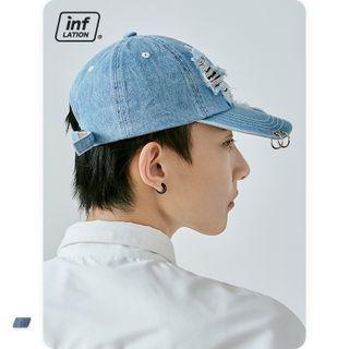 Distressed Denim Baseball Cap Adjustable - Blue - One Size