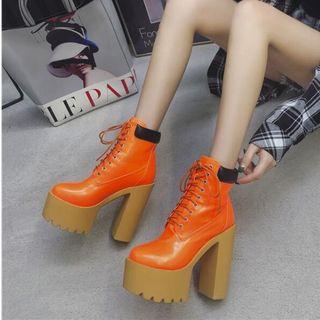 Lace Up Platform Block Heel Short Boots